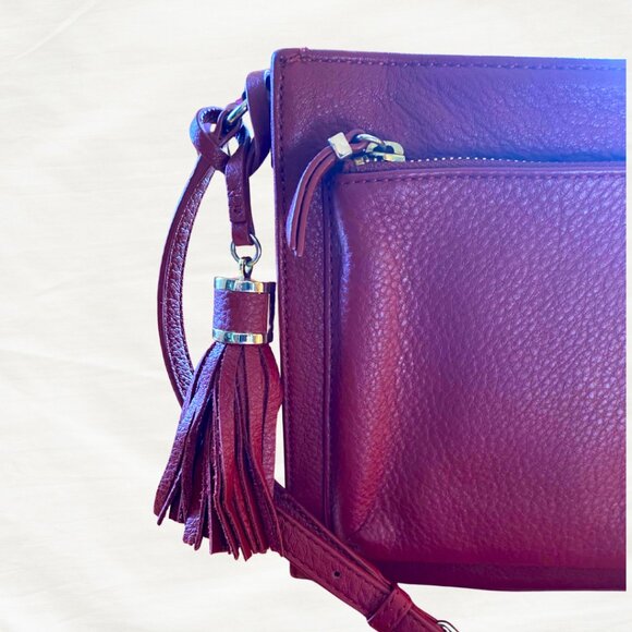 Talbots Red Leather Tassel Crossbody | Pebbled Leather Everyday Bag - Picture 5 of 6